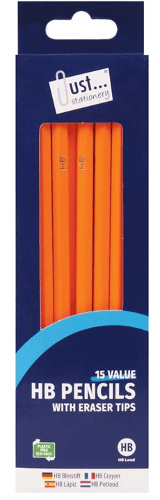 Just Stationery HB Pencils With Eraser Tops 15's