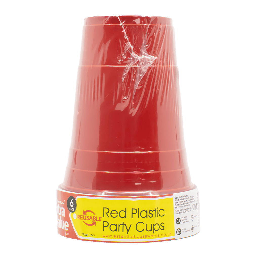 Red Plastic Party Cups 16oz Pack Of 6