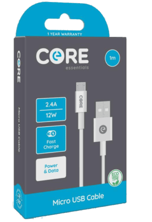 Core Essentials Micro - USB-A Cable 1M White TPE 2.4A Fast Charge