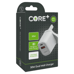 Core+ Type-C & USB-A Dual Wall Charger C/A 30W PD + QC.3.0