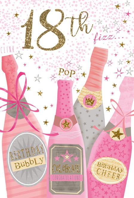 Birthday Card Female 18th - Pink Champagne