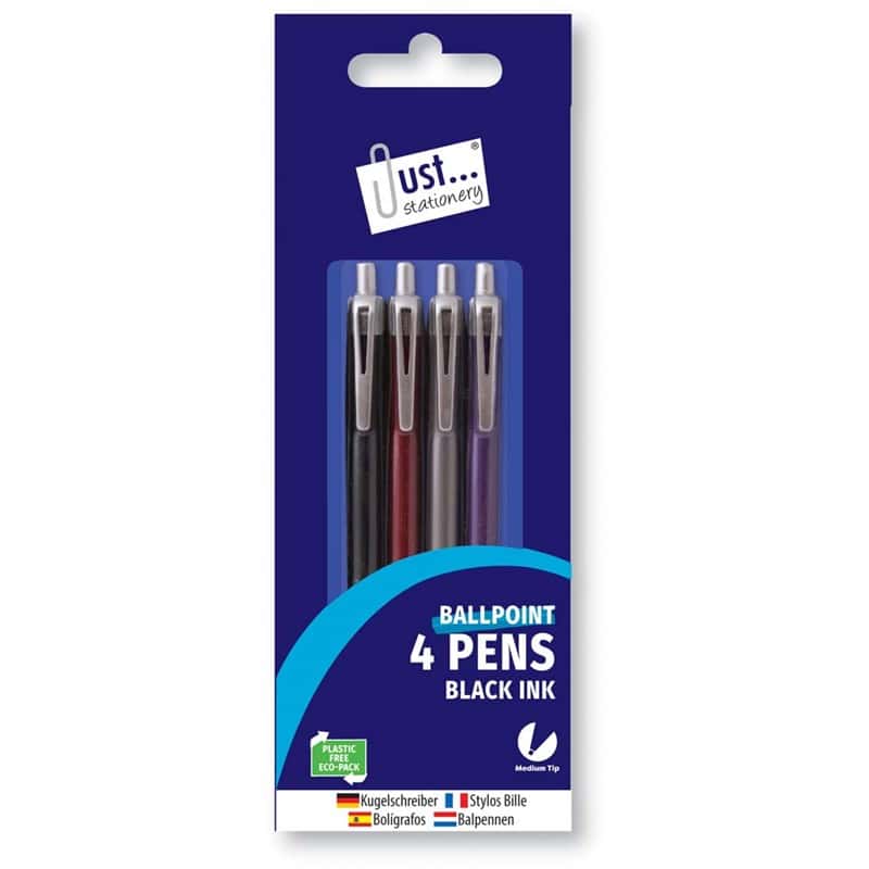 Just Stationery Ball Point Pens 4's