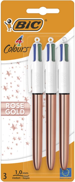 Bic 4 Colour Pen Rose Gold 3 Pack