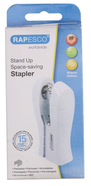 Rapesco White Stand Up Stapler 26/6mm Hang Pack