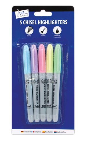 Just Stationery Pastel Chisel Tip Highlighters 5 Pack