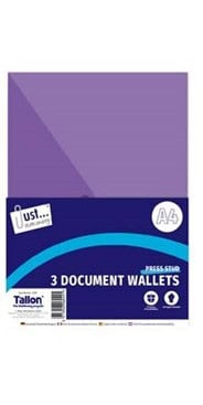 Just Stationery A4 Polyfile Wallets Stud Assorted 3 Pack