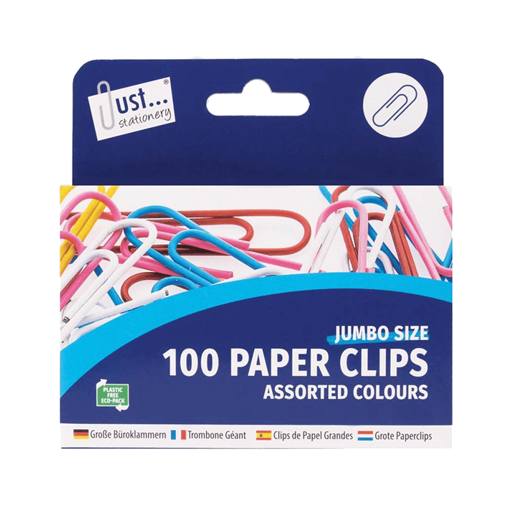 Just Stationery Jumbo Paperclips Assorted Colours from Harrisons Direct
