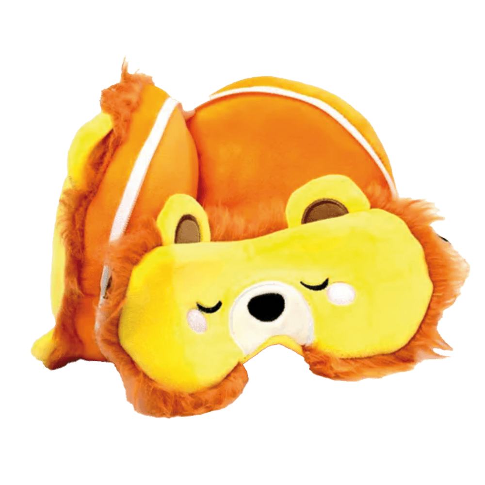 Relaxeazzz Lion Plush Travel Pillow & Eye Mask from Harrisons Direct