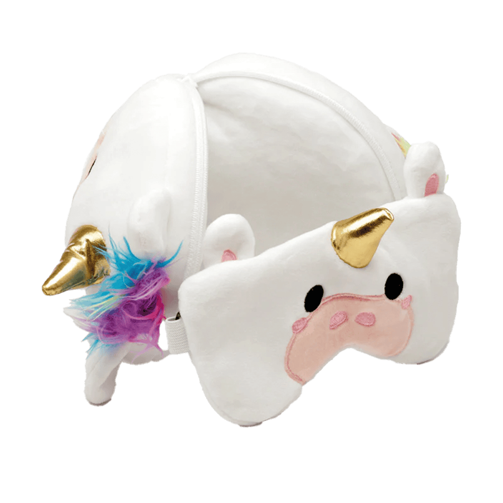 Relaxeazzz Unicorn Plush Travel Pillow Eye Mask from Harrisons Direct
