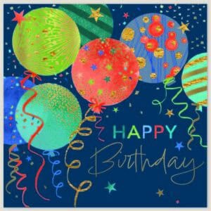 Birthday Card - Open Square Balloons 160mmx160mm from Harrisons Direct