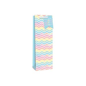 Gift Bag Bottle - Pastel ZigZag W12cmxH36cmxD8cm from Harrisons Direct