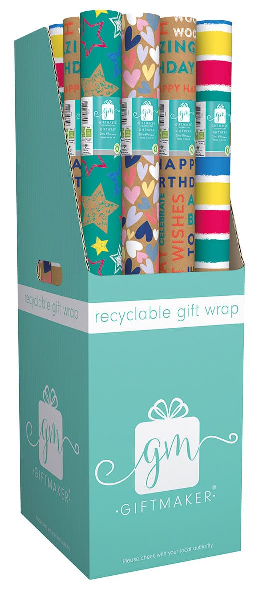 2m Fashion Kraft Gift Wrap 4 Assorted Designs CDU from Harrisons Direct