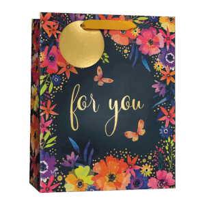 Gift Bag Small – Dark Floral W160xH198xD75mm from Harrisons Direct