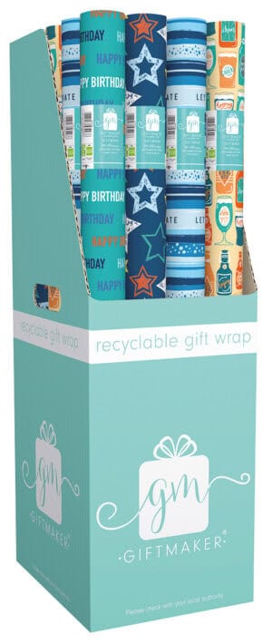 3m Male Gift Wrap 4 Assorted Designs CDU from Harrisons Direct
