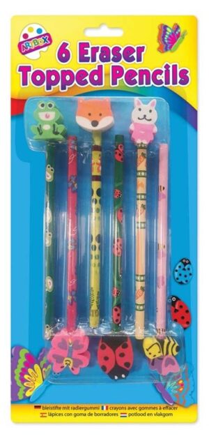 6 Novelty Eraser Top Pencils from Harrisons Direct