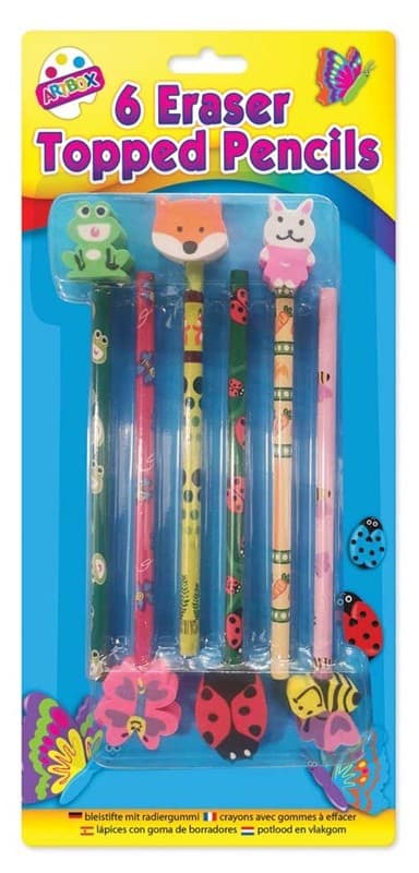 6 Novelty Eraser Top Pencils from Harrisons Direct