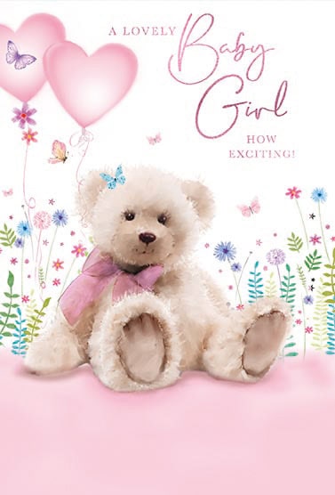Baby Girl Card Teddy from Harrisons Direct