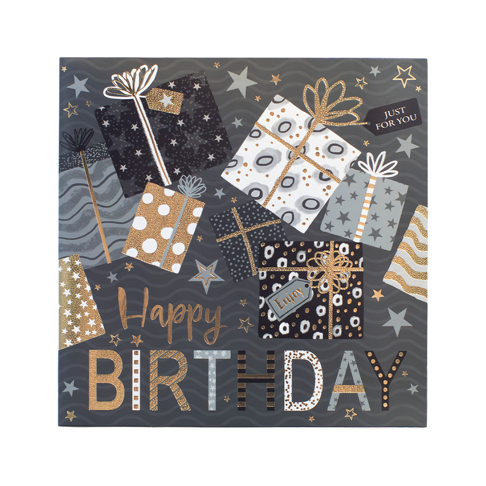 Birthday Card – Open Square Presents 160mmx160mm from Harrisons Direct