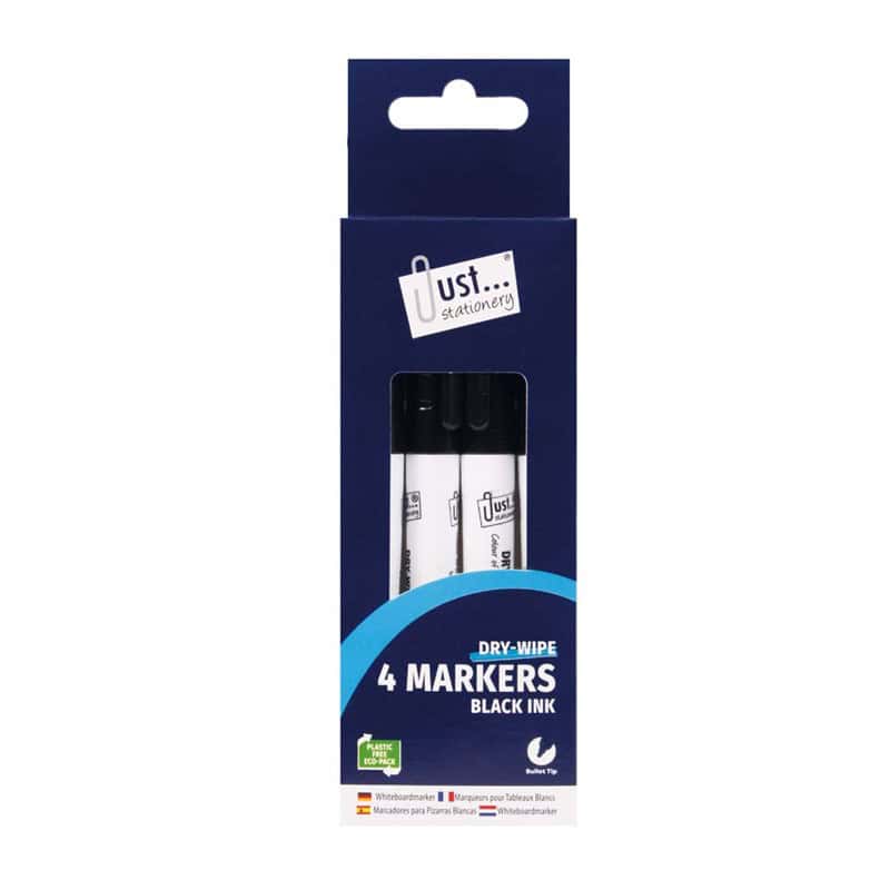 Just Stationery 4 Dry-Wipe Markers Assorted Colours & Black from Harrisons Direct