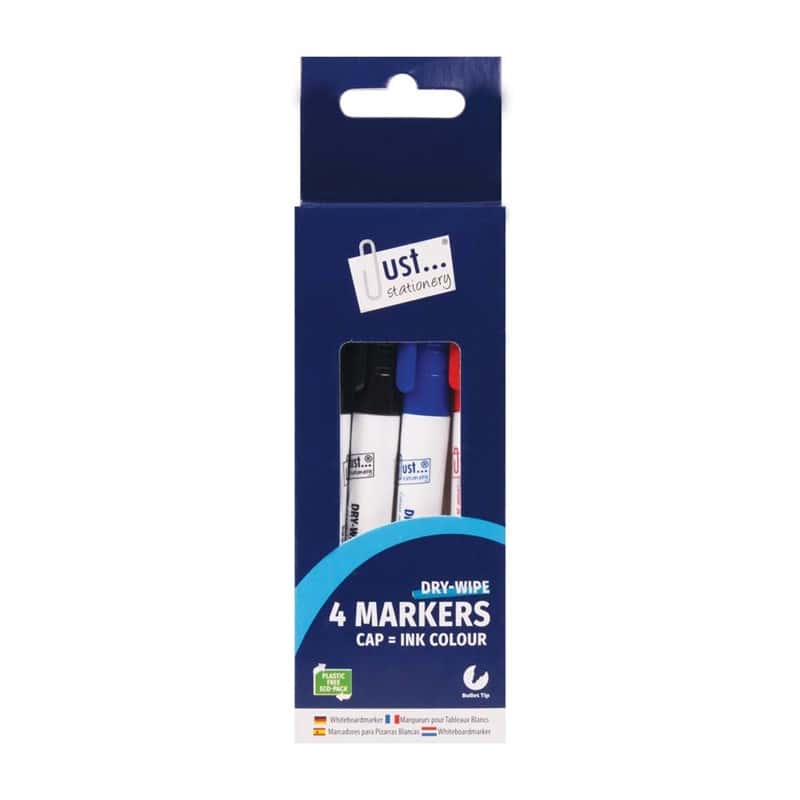 Just Stationery 4 Dry-Wipe Markers Assorted Colours & Black