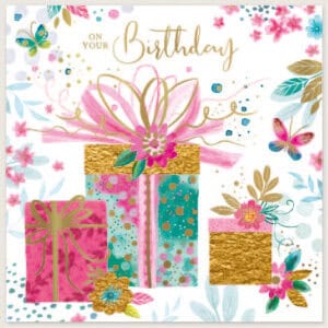 Wholesale Birthday Card - Open Square Presents 160mmx160mm from Harrisons Direct