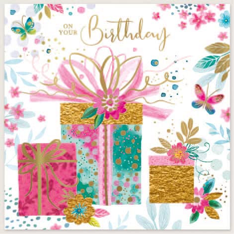 Wholesale Birthday Card - Open Square Presents 160mmx160mm from Harrisons Direct