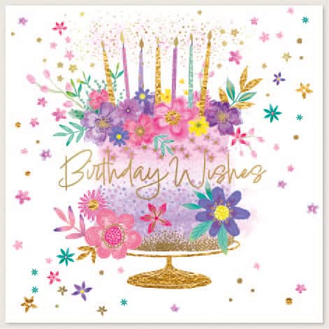 Birthday Card Open Square Birthday Cake 160mmx160mm from Harrisons Direct