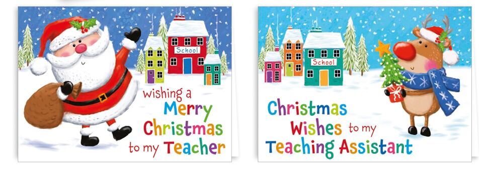 Christmas Cards School Pack of 32 Cute Santa & Friends
