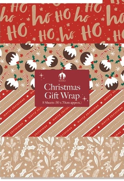 Christmas Gift Wrap 8 Kraft Sheets