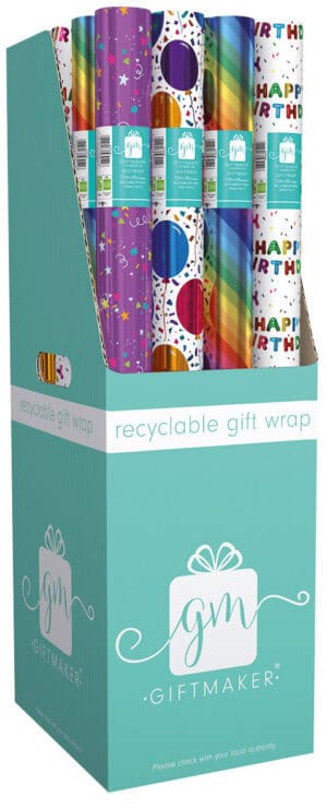 Wholesale 1.5m Brights Gift Wrap 4 Assorted Designs CDU from Harrisons Direct