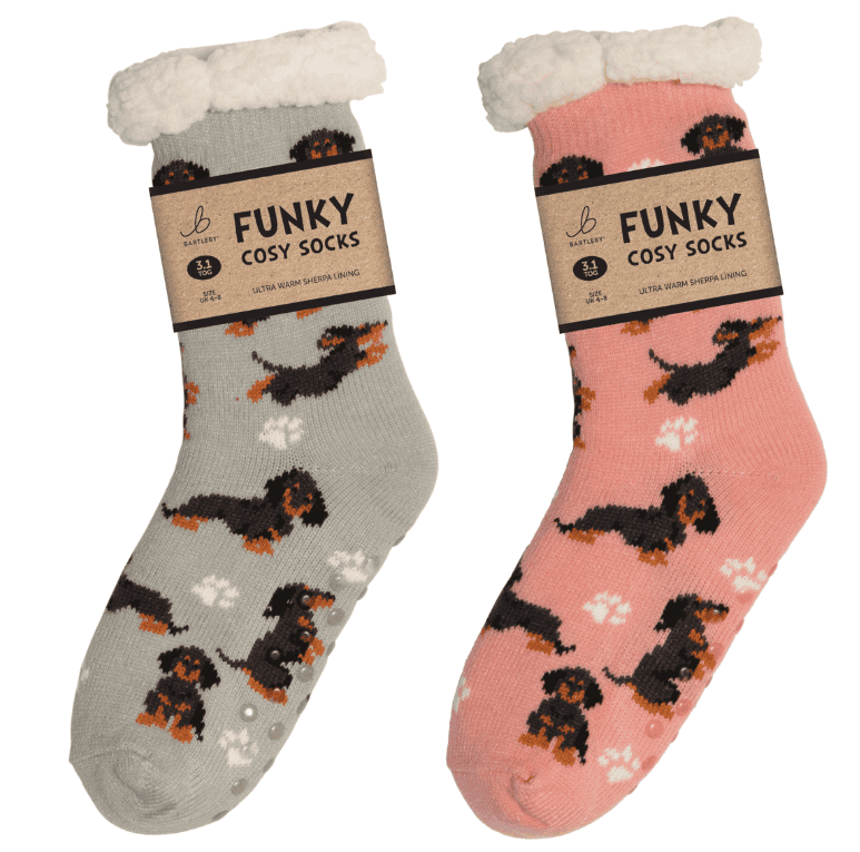 Wholesale Bartleby Ladies Sherpa Socks Sausage Doggie - Size 4 - 8 from Harrisons Direct
