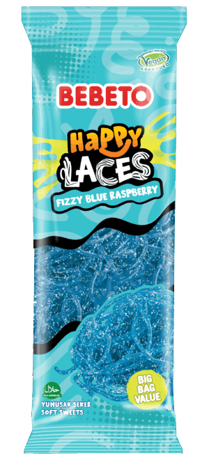 Bebeto Happy Laces Fizzy Blue Raspberry 180g from Harrisons Direct