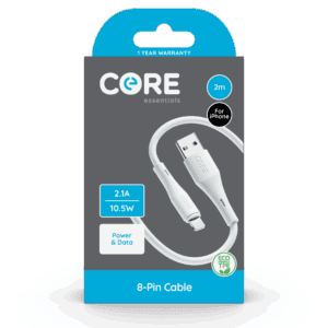 Wholesale Core Essentials 8-Pin - USB-A Cable 2M White TPE 2.1A Fast Charge from Harrisons Direct