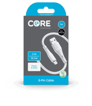 Wholesale Core Essentials 8-Pin USB Cable 1m White Fast Charge - for iPhone & iPad from Harrisons Direct