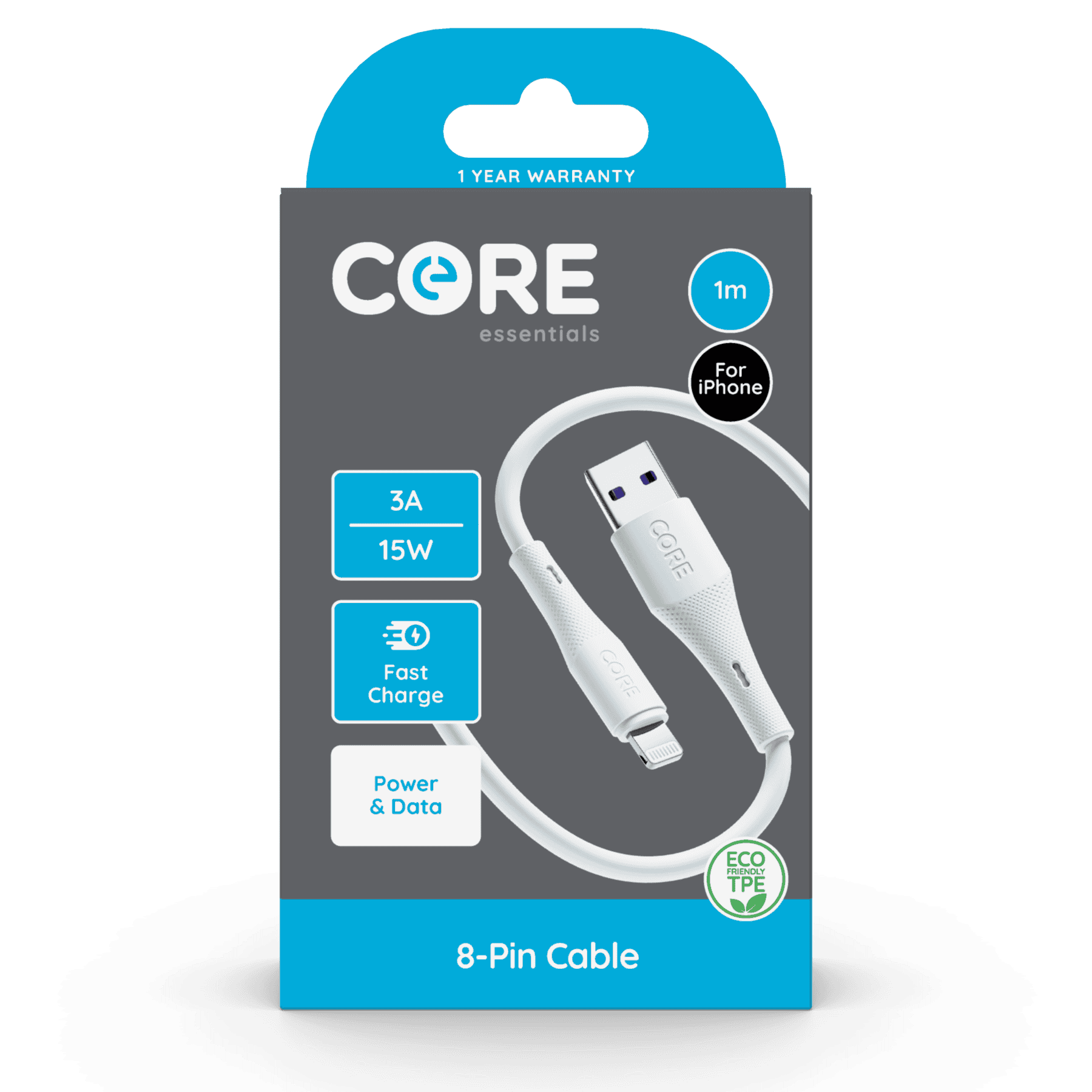 Wholesale Core+ USB - 8-Pin Cable for iPhone White 1m 3A 15 Fast Charge from Harrisons Direct