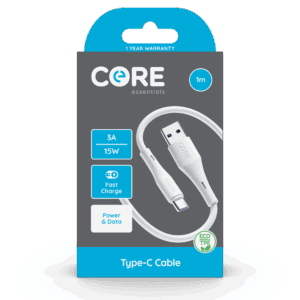Wholesale Core+ USB - Type C Cable White 1m 3A 15W Fast Charge from Harrisons Direct