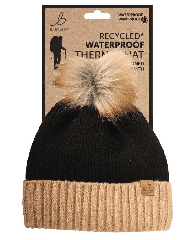 Wholesale Bartleby Ladies Waterproof Bobble Hat - Sherpa Lined, Contrast from Harrisons Direct