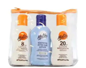 Wholesale Malibu 3 Pack 100ml Lotion (SPF 8, SPF 20, Aftersun) from Harrisons Direct
