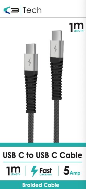 Wholesale C3 Tech Braided Cable - Type C to Type C 1M from Harrisons Direct