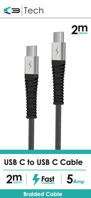 Wholesale C3 Tech Braided Cable - Type C to Type C 2M from Harrisons Direct