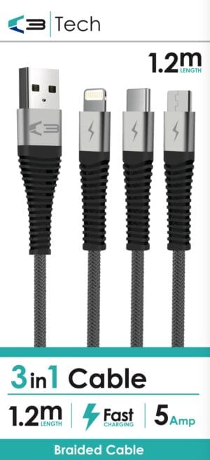 Wholesale C3 Tech Braided Cable - Universal 1.2M from Harrisons Direct