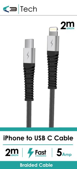 Wholesale C3 Tech Braided Cable - iPhone to Type C 2M from Harrisons Direct