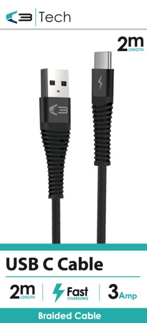 C3 Tech Braided Cable – Type C 2m from Harrisons Direct