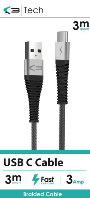 C3 Tech Braided Cable – Type C 3m from Harrisons Direct