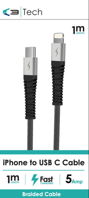C3 Tech Braided Cable – iPhone to Type C from Harrisons Direct