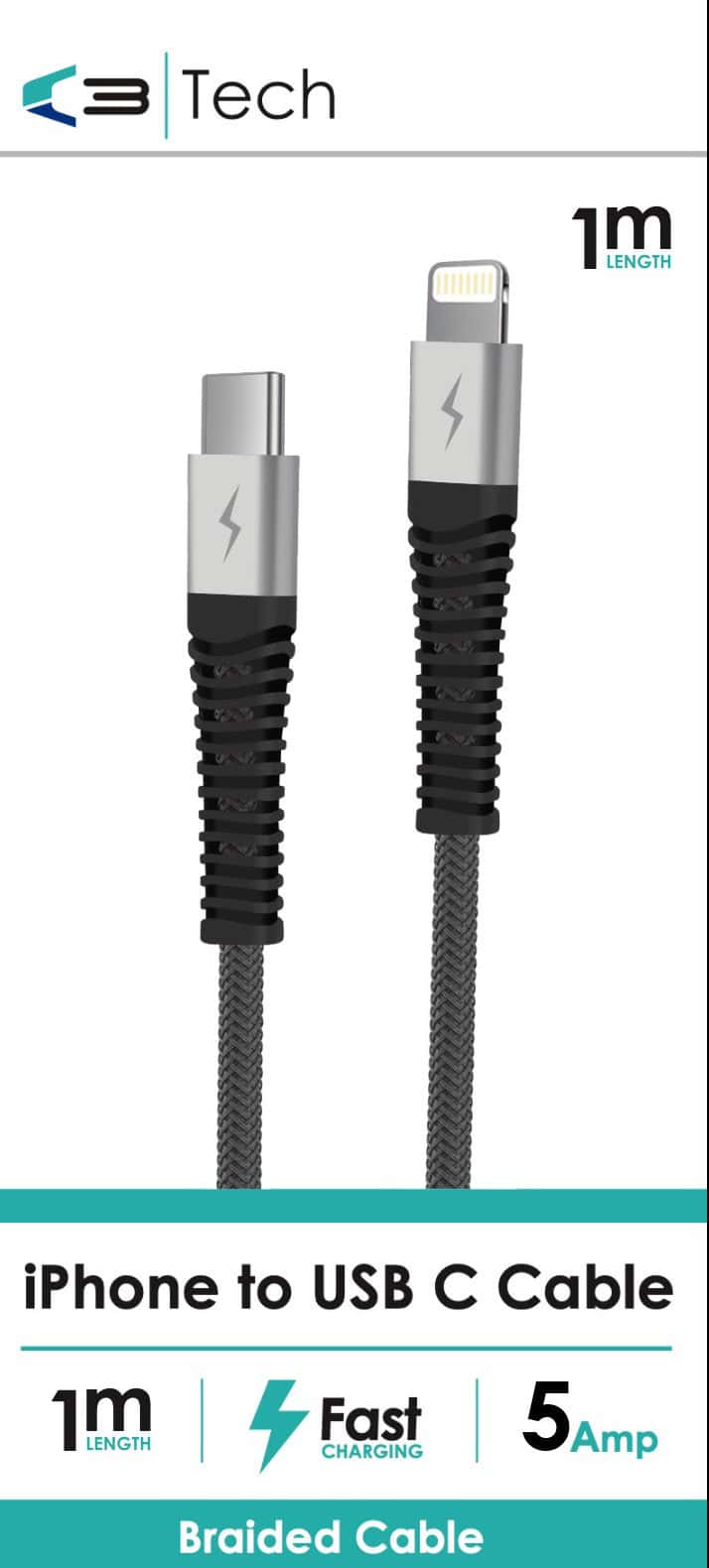 C3 Tech Braided Cable – iPhone to Type C from Harrisons Direct