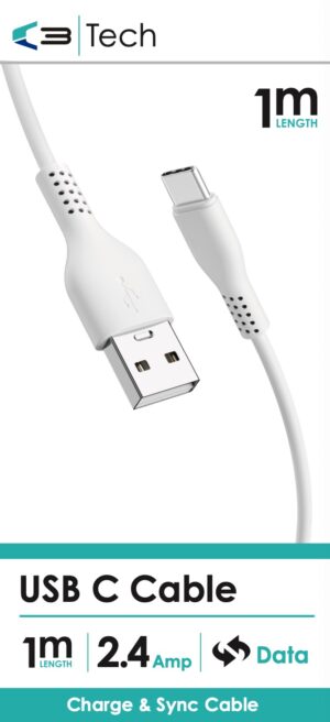 Wholesale C3 Tech USB C Charger Cable - Type C 1M from Harrisons Direct