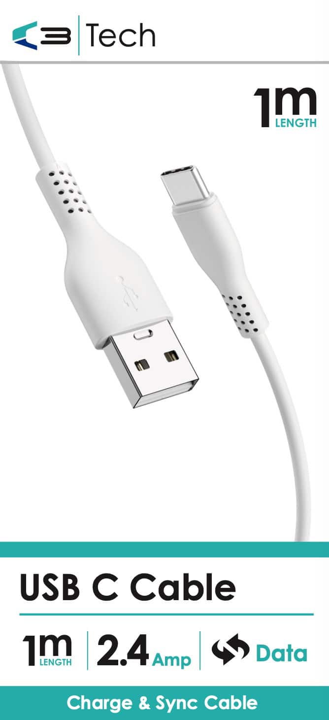 Wholesale C3 Tech USB C Charger Cable - Type C 1M from Harrisons Direct