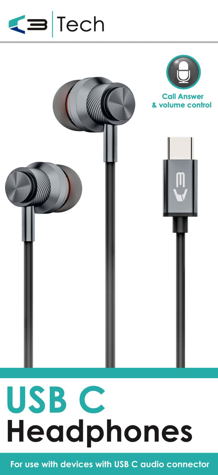 Wholesale C3 Tech USB-C Headphones Hands Free from Harrisons Direct