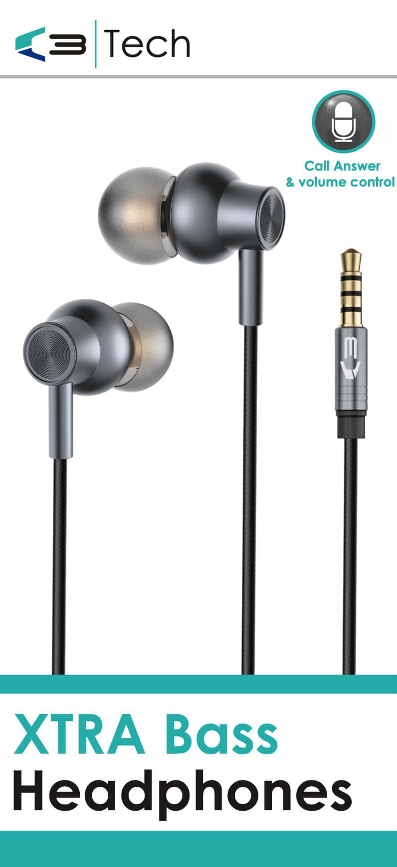 Wholesale C3 Tech X-Bass Headphones Hands Free Black from Harrisons Direct